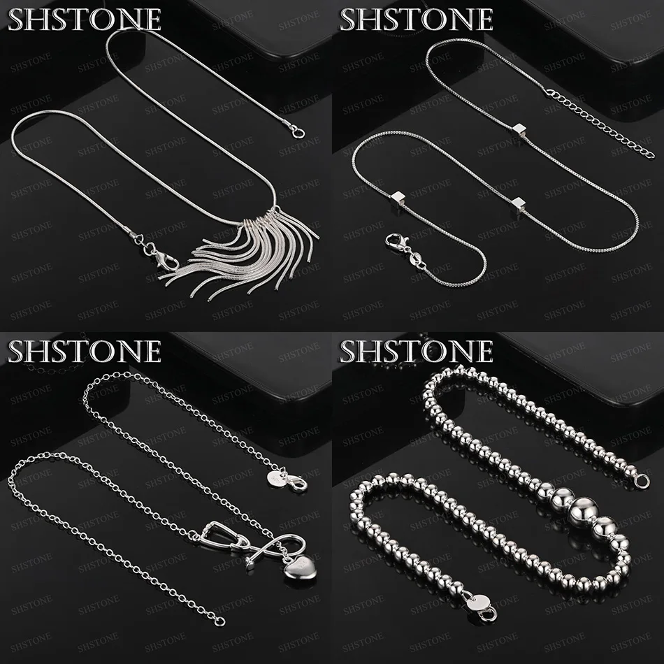 

45cm 925 Sterling Silver Stethoscope Square Tassel Bead Chain Necklace Women Engagement Party Birthday Gift Jewelry Accessories