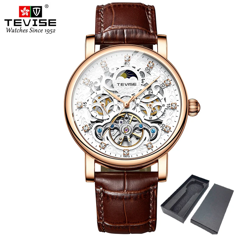 

Mens Rose Gold Tourbillon Automatic Watches Skeleton Mechanical Wristwatch for Men Business Watches W/ Diamond Montre Homme 2022