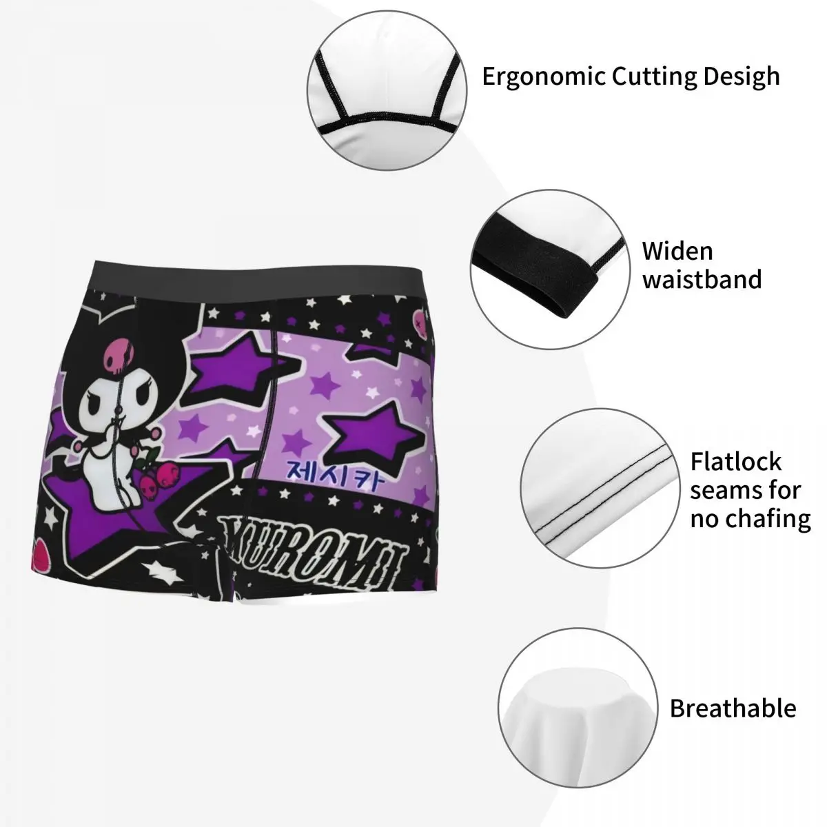 Custom Kuromi Sanrio Anime Underwear Men Stretch Boxer Briefs Shorts Panties Soft Underpants For Male