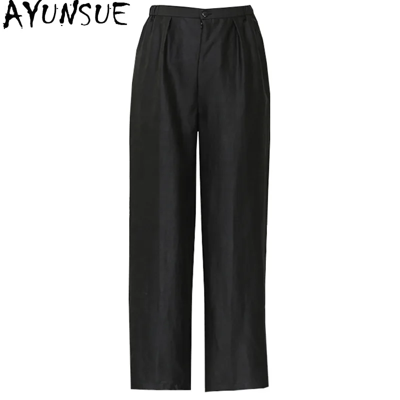 AYUNSUE 100% Mulberry Silk New Summer Womens Trousers Casual Black Pants Women Clothing Loose Fit Pants Штаны Женские Летние