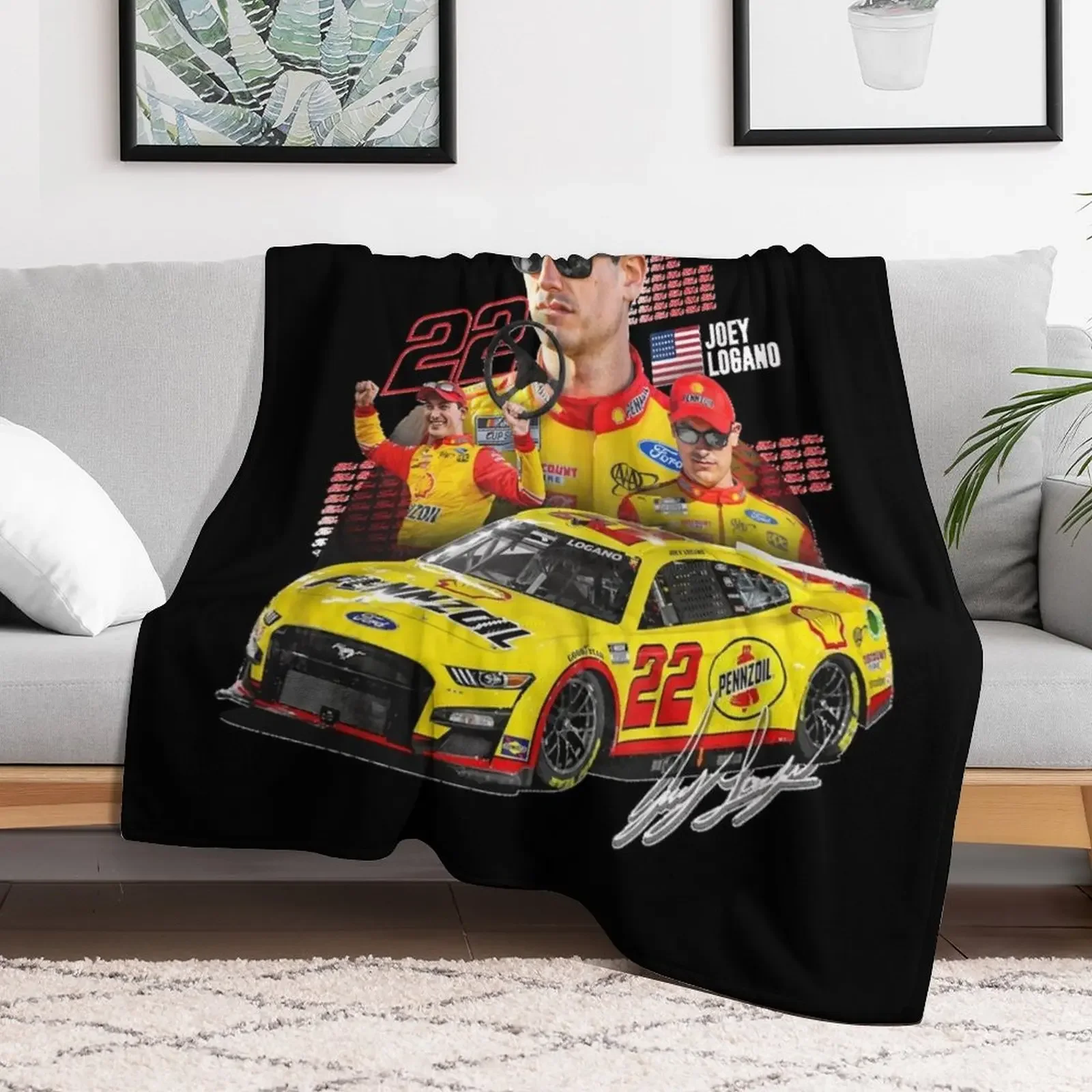 NEW Joey Logano NEXT GEN MUSTANG 2022 Graphic Classic Throw Blanket Beautifuls Travel Blankets