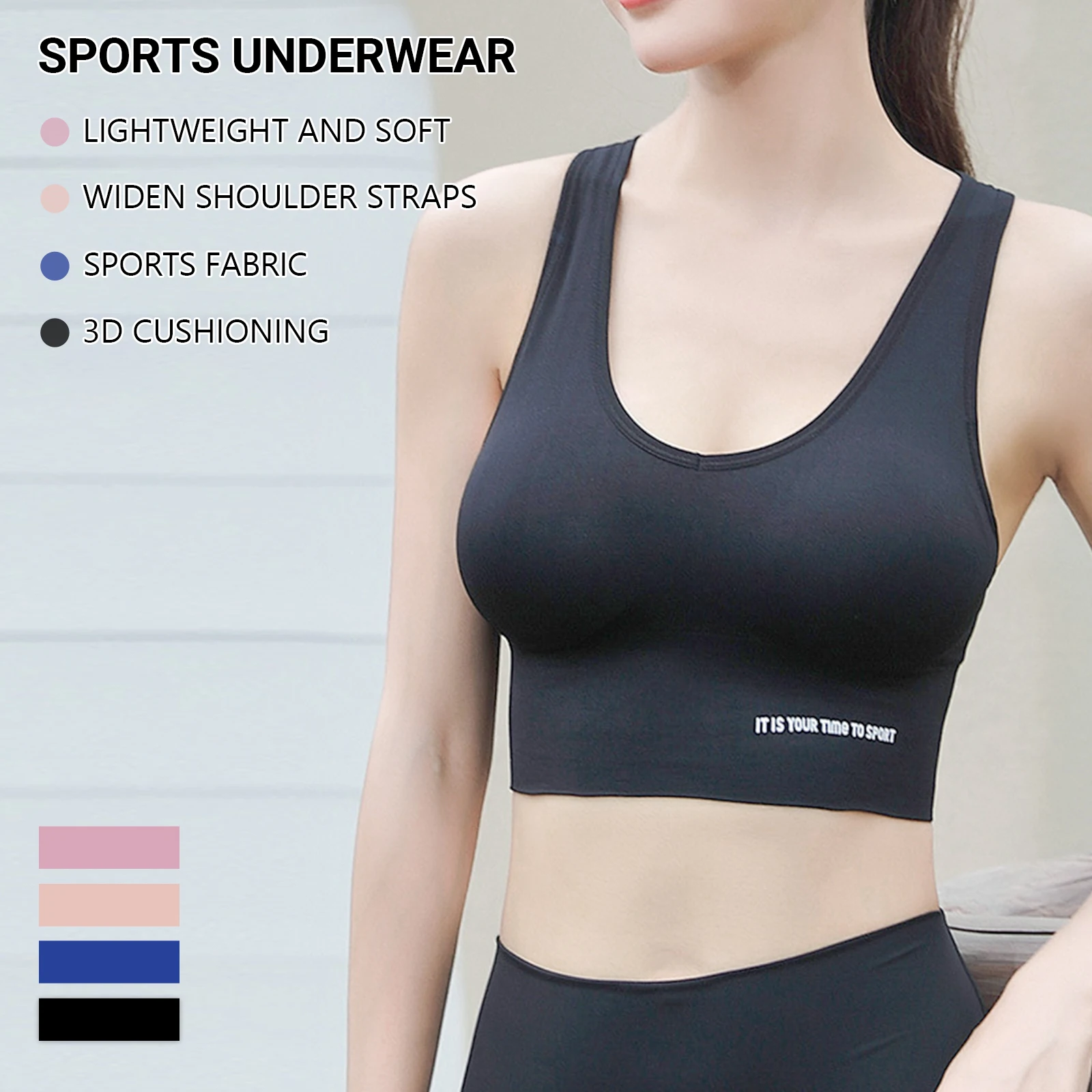 

New Sports Bra Underwear for Women Vest Gathering High-Strength Shockproof Outside Hollowed Beautiful Back Integrated Chest Pad