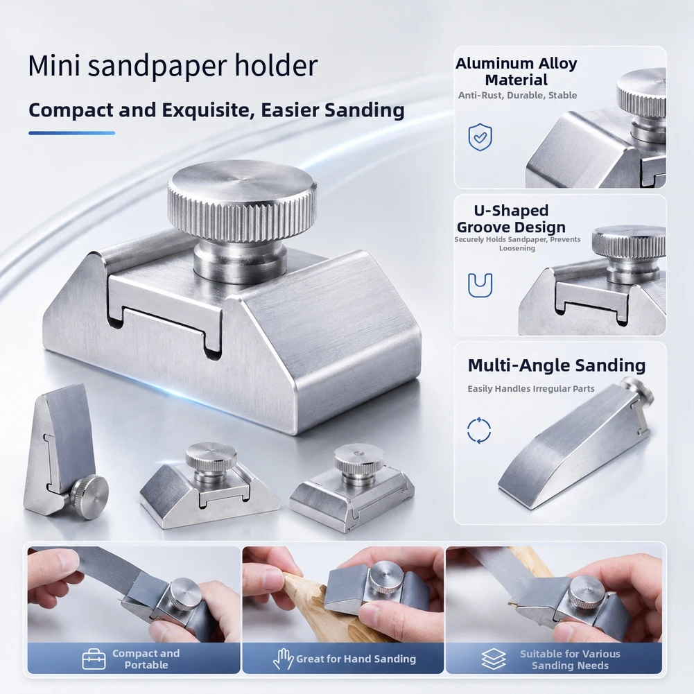 Portable Aluminum Sanding Tool Stand For Flat And Angled Surfaces With Textured Knob Adjustment For Model Making Silver