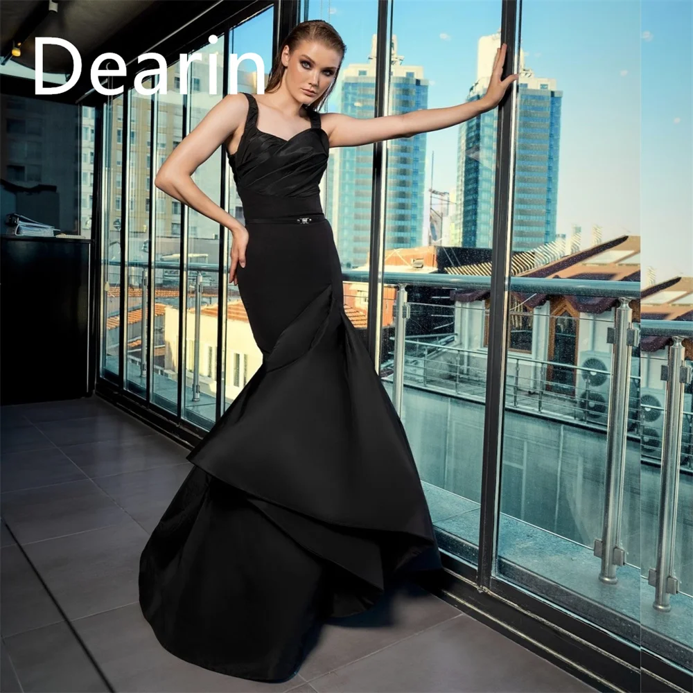 

Customized Saudi Arabia Dearin Square Collar Sheath Floor Length Skirts Fold Bespoke Occasion Dresses Formal Gown Prom Evening D