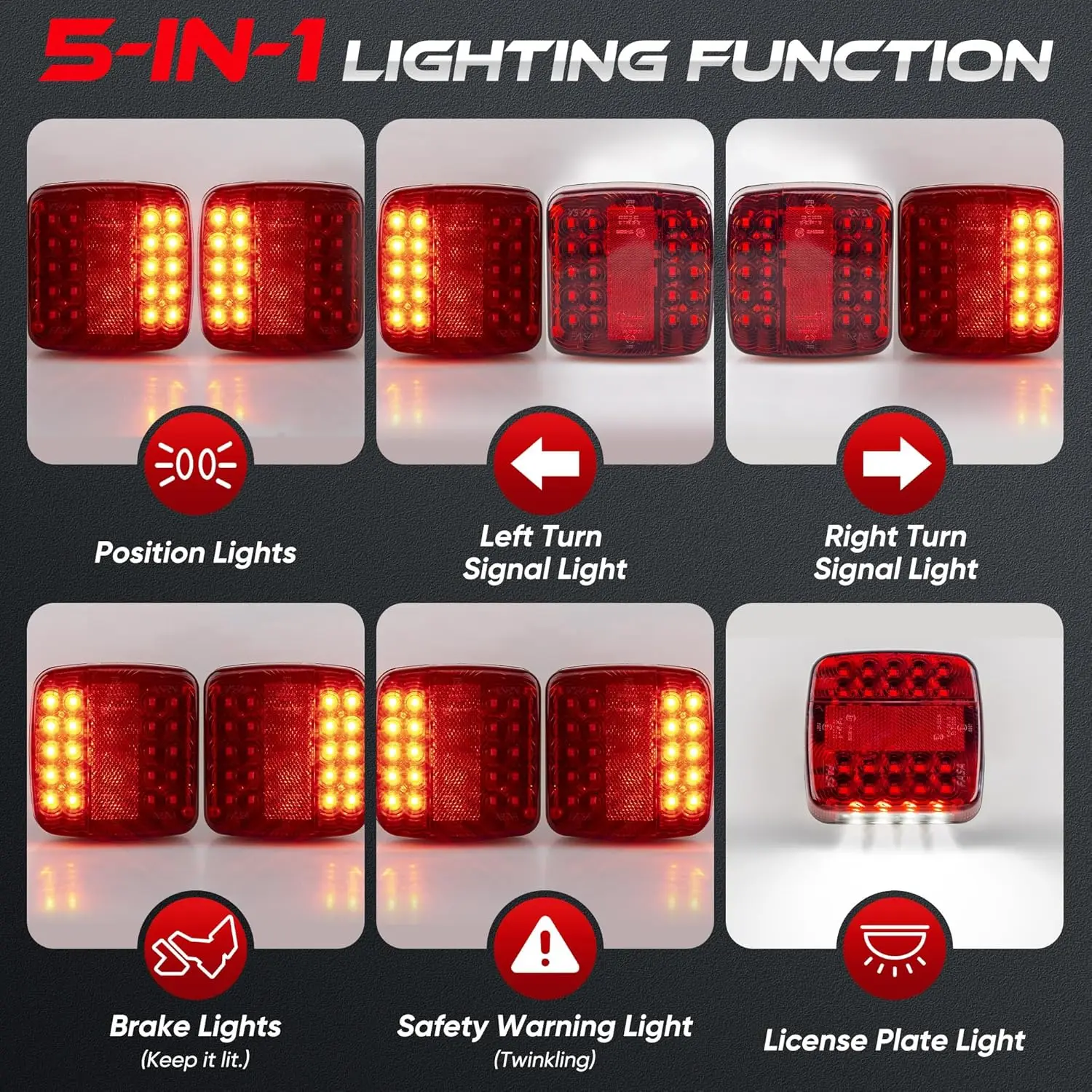 أضواء مقطورة لاسلكية مغناطيسية، قابس 7 دبابيس، IP67 مقاومة للماء، لجرار قارب RV للشاحنة (أحمر) #3