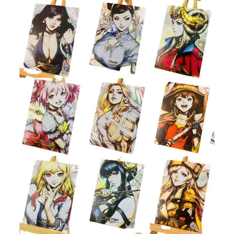 9 fogli Flash Card Chunli Madoka Marin Cammy Elesa Lucy Diy Dazzle Light Series Action Toy Figures Anime Game Collection regali