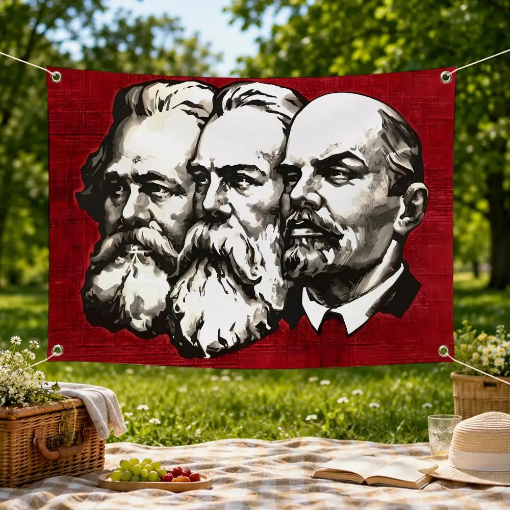 Communist Figures Marx Engels Lenin Flags Wall Hanging Flag Banner for Bedroom Dorm Party Festival Camping Indoor Outdoor Decor