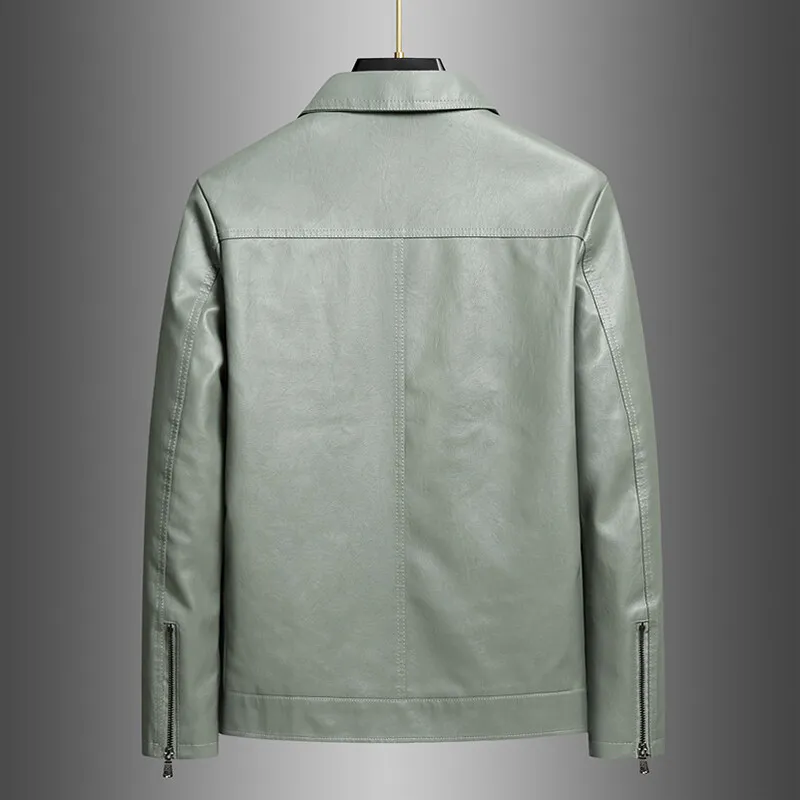 Trendy Men's PU Jackets Classic Solid Color Straight-leg Casual Lapel Leather Jacket Social Versatile Coats Tops Streetwear