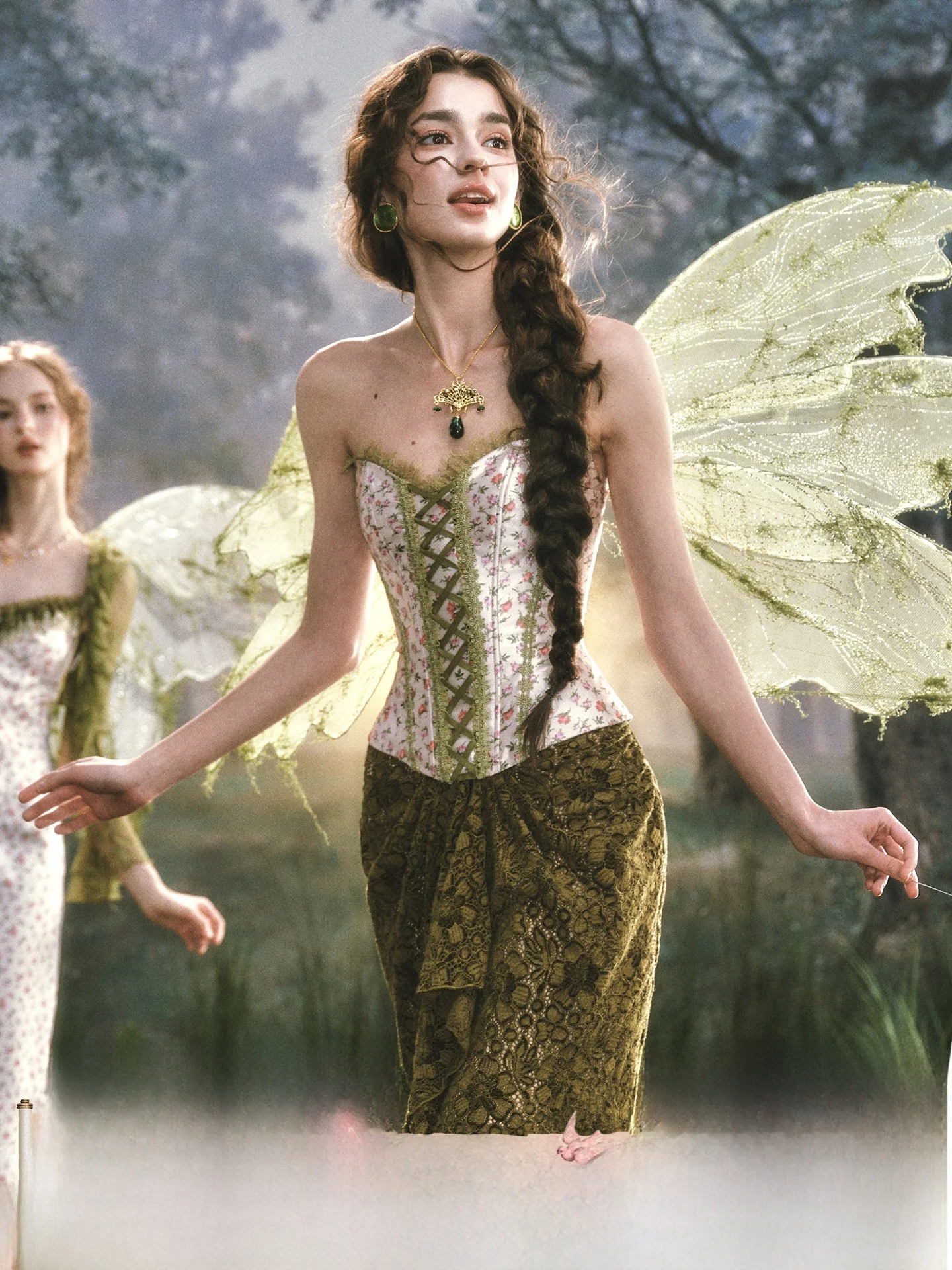 

Ретро-комплект с текстурой фибон: кружевная юбка и топ для женщин, весенне-летний модный ансамбль с рюшами и сборками, миди-юбка и топ