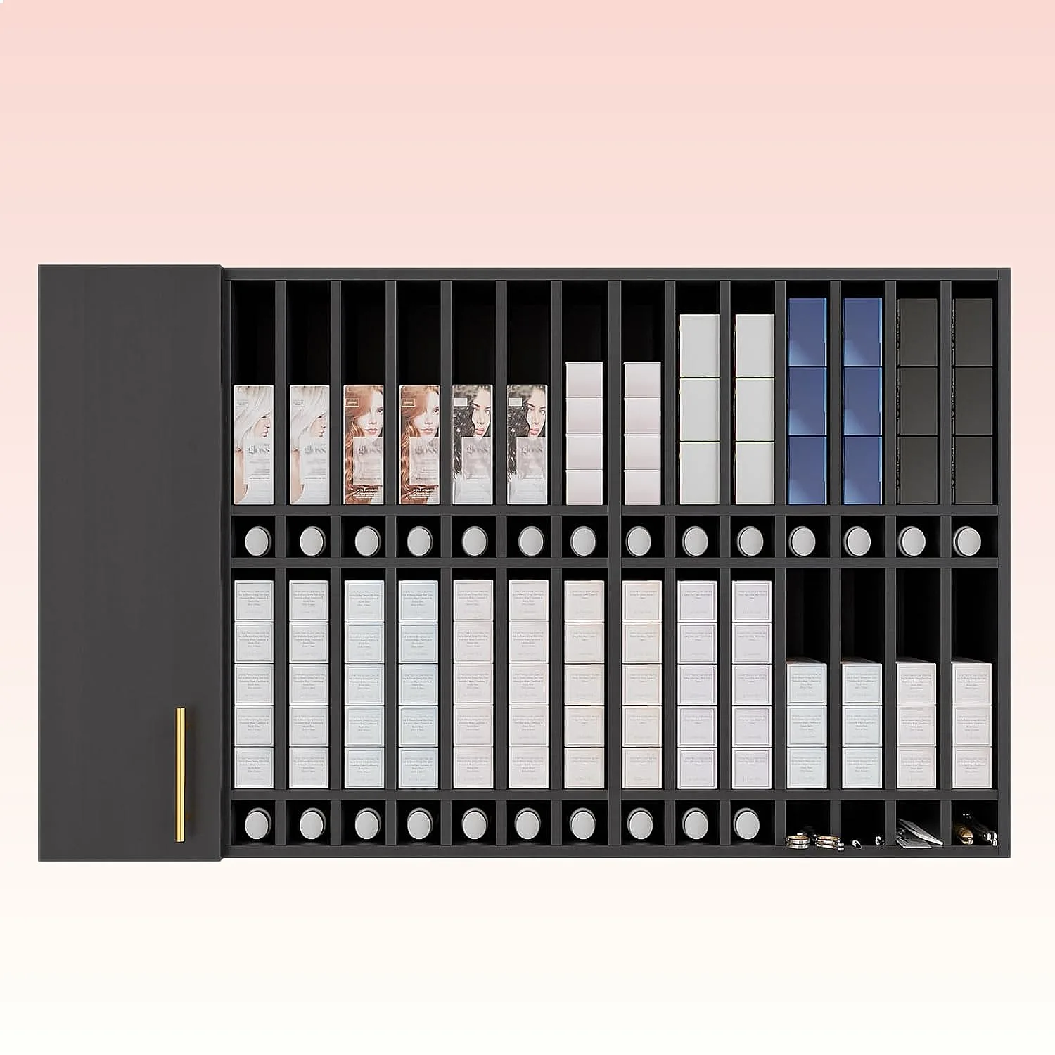 OmySalon Wall Mounted Salon Cabinet, Adjustable Shelves, Hair Dye Rack, Black