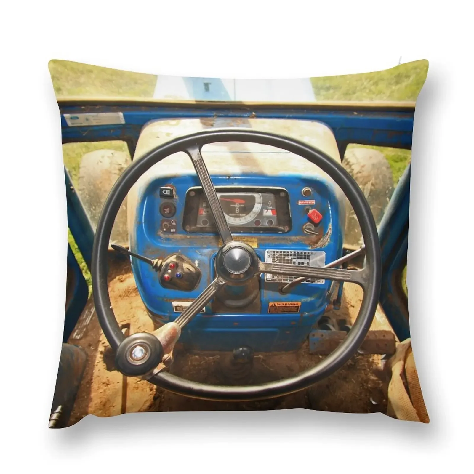 Old blue tractor cab photo with wheel and pedals Throw Pillow Bed pillowcases Pillow Cases Decorative Sofa Cushions pillow