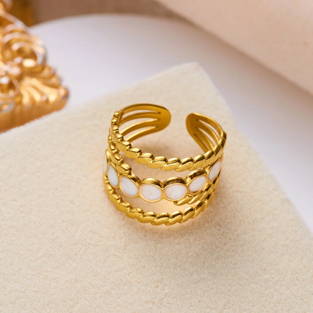 Edelstahl Blau Naturstein Geometrische Fingerringe für Damen und Herren Französischer Vintage Sonnenblumen-Blatt Runder Ovaler Ring Schmuck – Detail 34