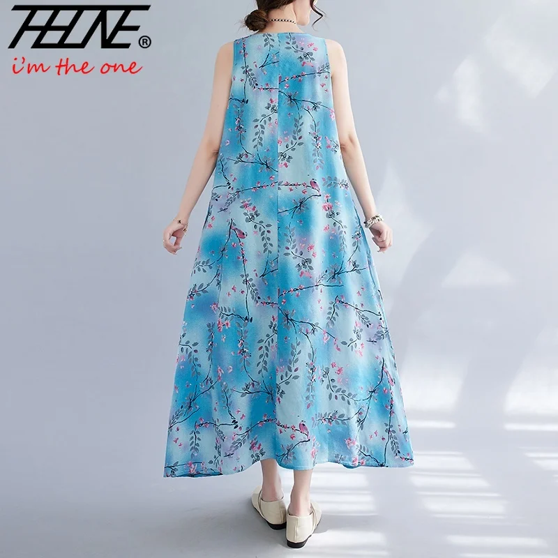 Abito donna cinturino estivo canotta o senza maniche Vestidos De Mujer Vintage Maxi abito floreale bohémien o Boho stampa cotone lino