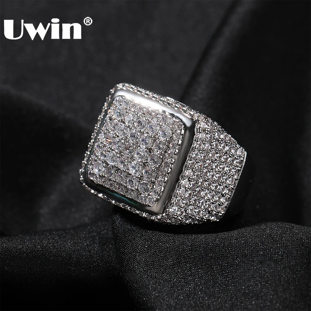 

UWIN Square Rings for Women Men Iced Out Prong Setting Cubic Zirconia Rings Fashion Jewelry