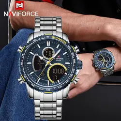 NAVIFORCE NF9182 Business Men Watch Dual Display Sport Timepiece Chronograph Date Quartz Waterproof Male Watch Relogio Masculino