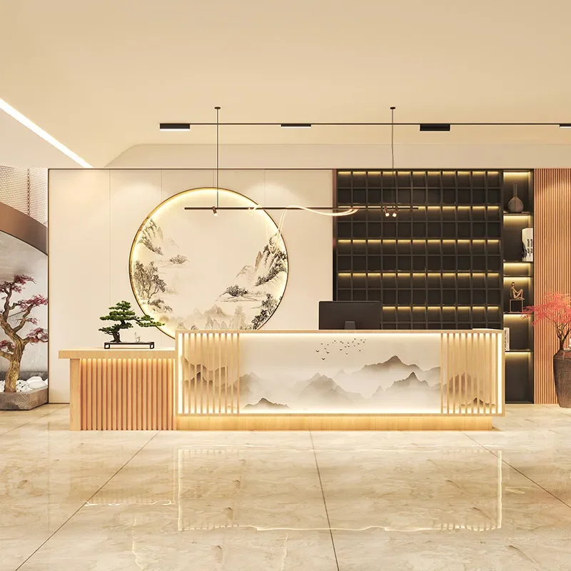 for Caier Retro New Chinese Style Checkout Counter for Bar Hotel Front Desk Reception Health Club Homestay Foot Bath Hot Pot