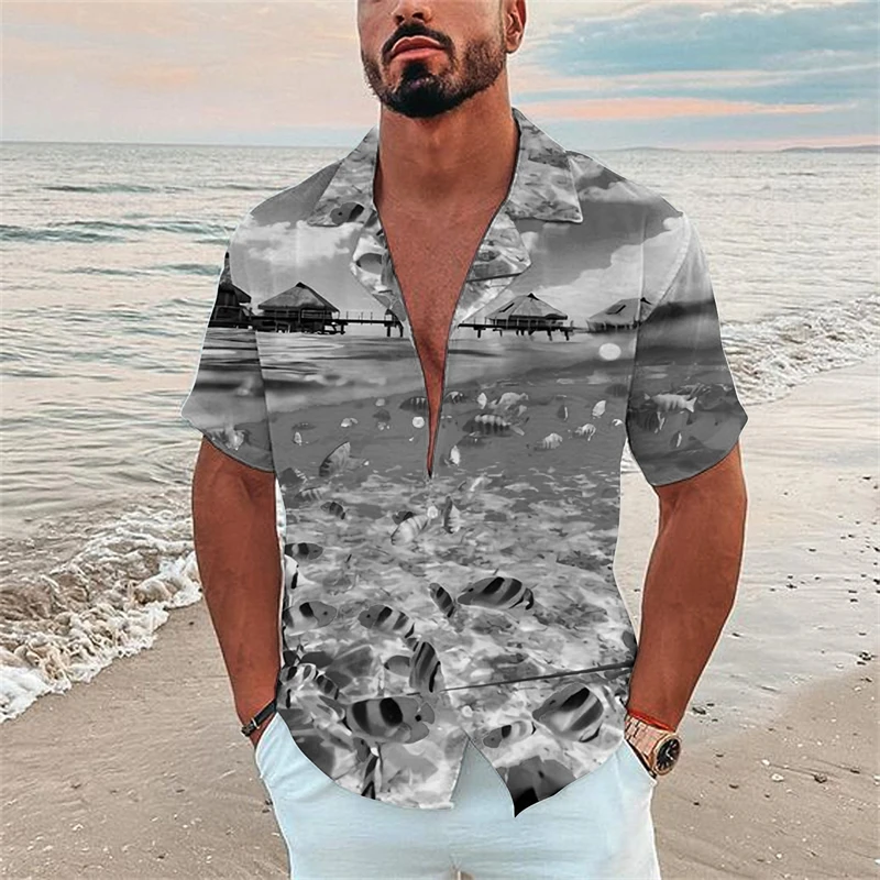 

Casual Ocean Graphic Beach Shirts Summer Fashion Short Sleeve Button 3D Printed Hawaiian Shirts Mens Daily Vacation Blouse Tops
