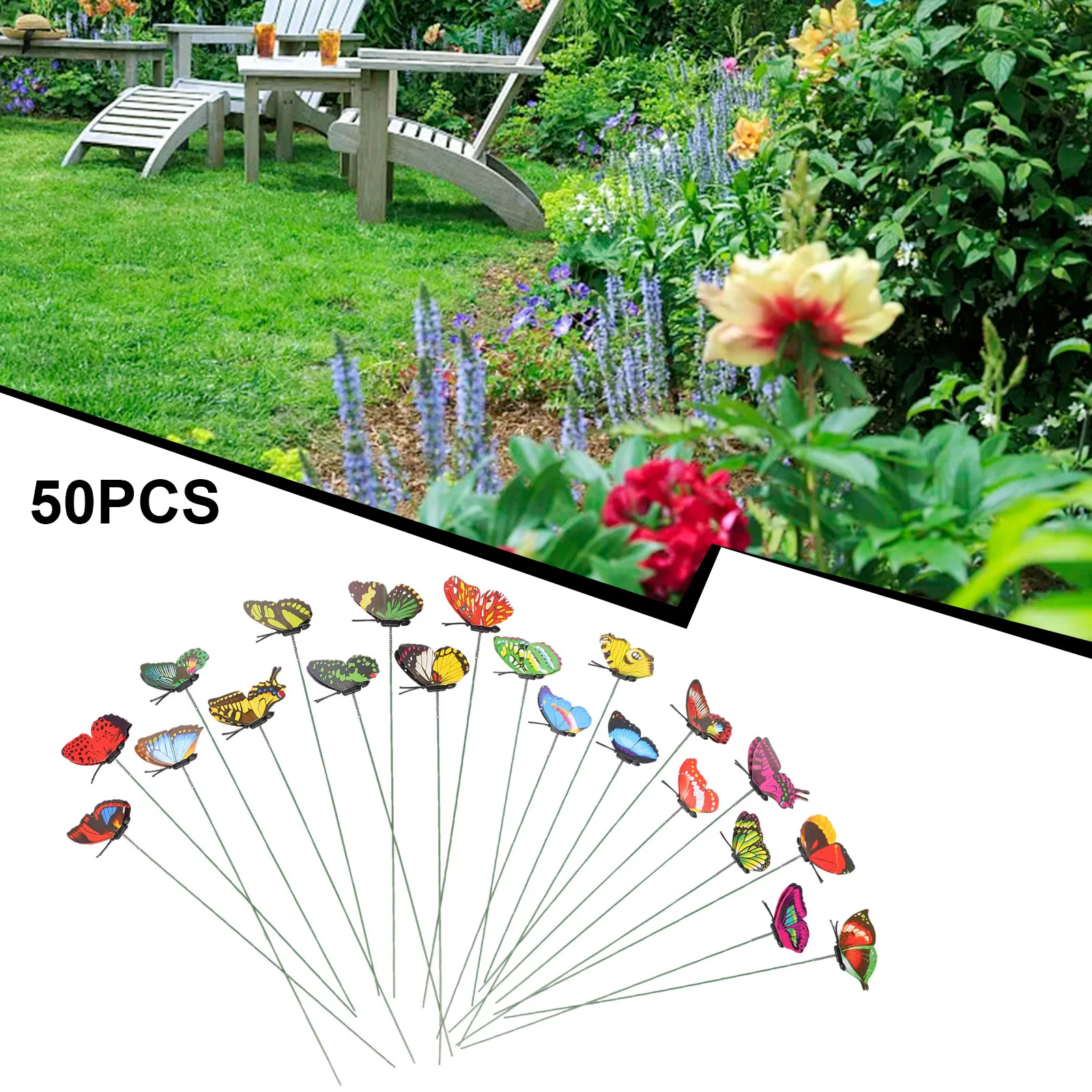 50PCS/set Butterflies Garden Yard Plant Colorful Whimsical Butterfly Stake Decoracion Outdoor Decor Gardening Decoration