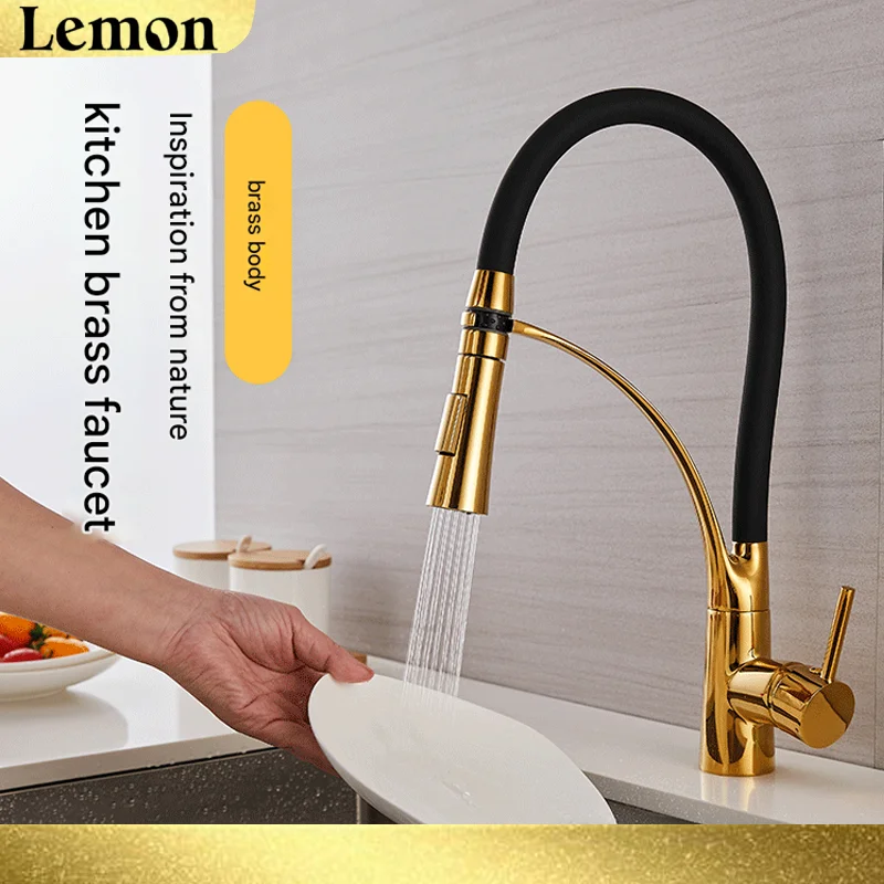 

Brushed Gold Pulling Filter Kitchen Faucet Hot & Cold Water Mixer Dual Mode Filtration Purification Kitchen Sinks 360 Rotation