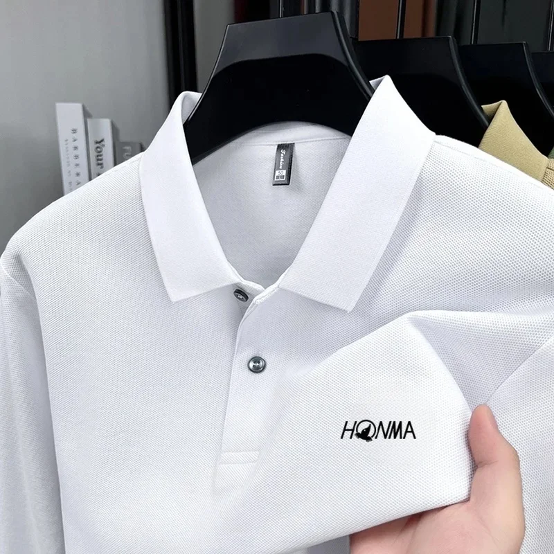 100% cotton men's luxury T-shirt autumn new long sleeved polo shirt high-end brand letter printed business casual sport golf top