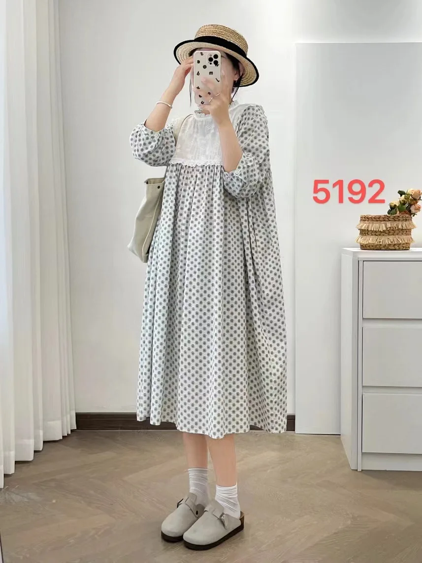 Nuova estate cotone 3/4 manica ricamo abiti O collo stampa vestito Mori ragazza Casual dolce allentato vestito Chic 2024 autunno D474129QC