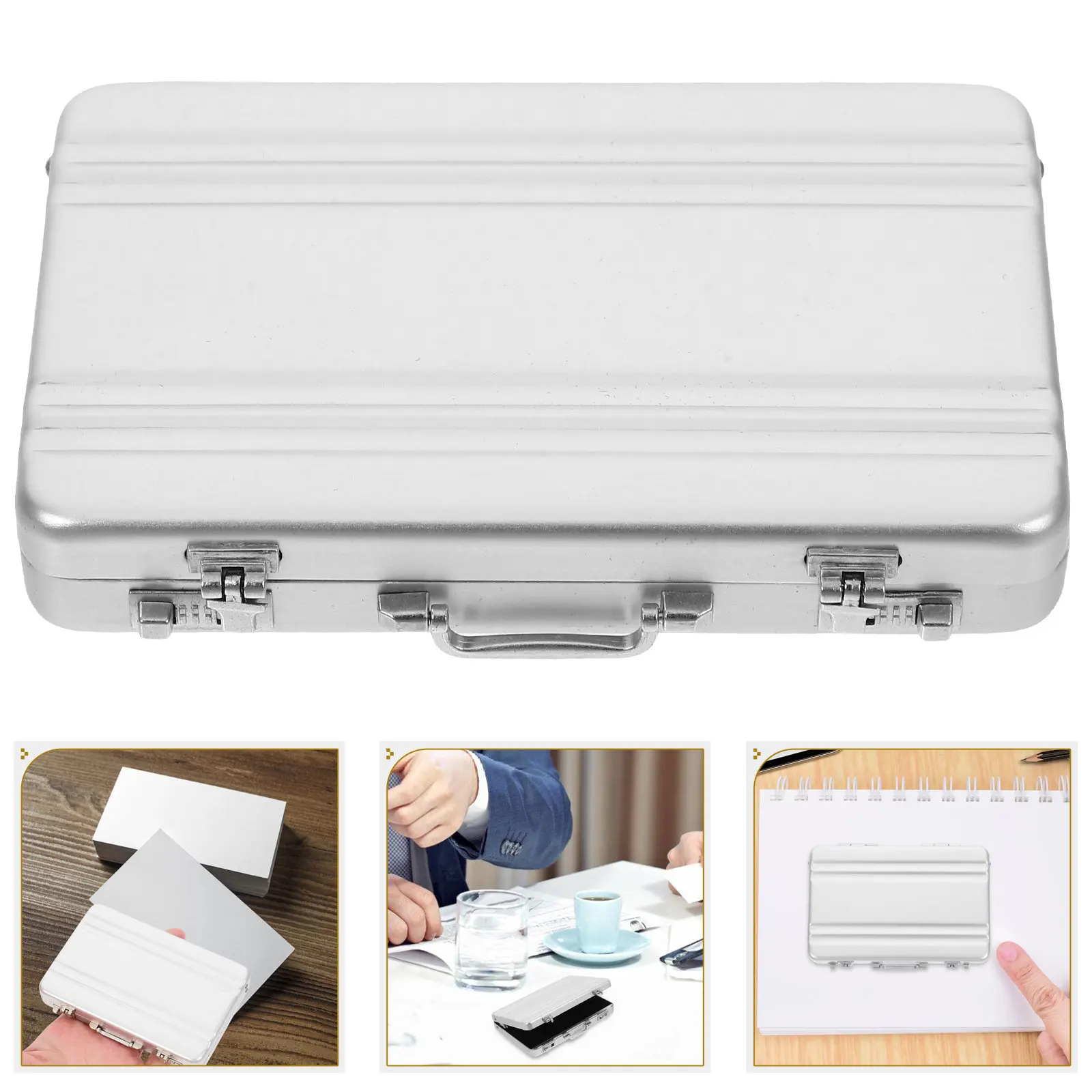 Aluminum Alloy Cards Storage Box Small Thin Sturdy Portable for Business Visiting Name Id Trading Cards Desktop Office Organizer