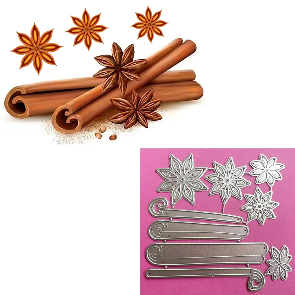 Cinnamon and Star Anise Christmas Spices Metal Cutting Dies Happy New Year Embossing Stencil for DIY Scrapbooking Card Craft