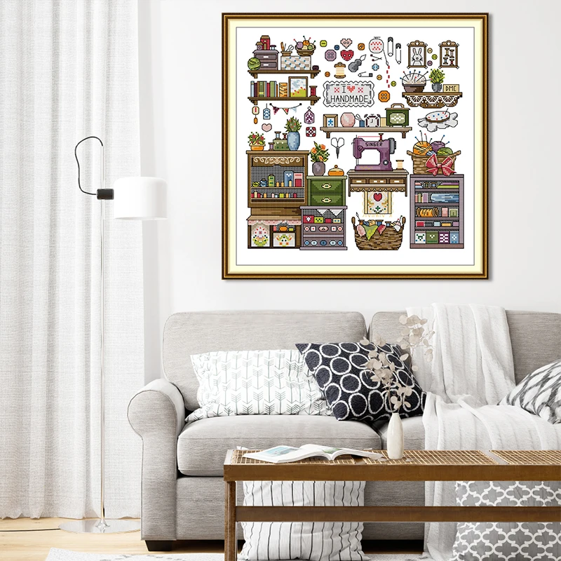 

Joy Sunday DIY Cross Stitch Kit 16CT 14CT 11CT Counted Printed Aida Canva Embroidery Kit I Love Crafts Pattern Needlework Sets