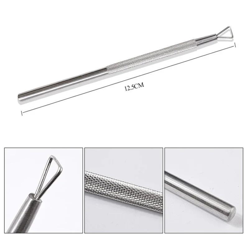 قضيب مزيل جل الأشعة فوق البنفسجية لتلميع الأظافر، من الفولاذ المقاوم للصدأ، مثلث، الجلد الميت، أداة دافعة للبشرة، منظف، أدوات طحن الأظافر