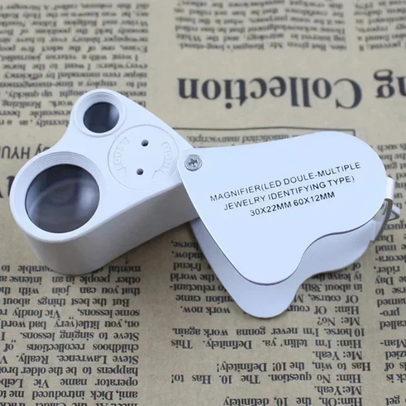 

30X 60X Illuminated Jewelers Loupe Magnifying Foldable Jewelry Magnifier With Bright LED Light For Gems Jewelry Coins Stamps