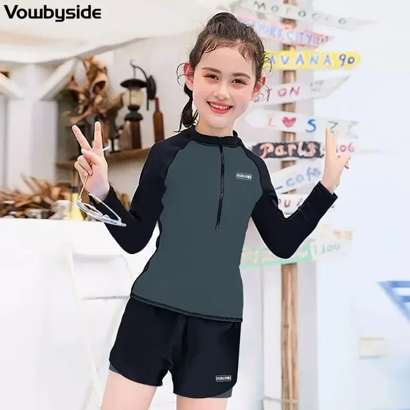 

4-16Y Children's Swimsuit Boys Girls Two-piece Wetsuit Long Sleeved Children's Beach Wear Quick-drying Swimwear