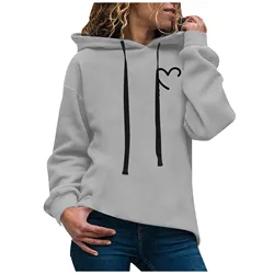 New Women Hoodie Warm Loose Drawstring Hood Pullover Heart Print Spring Casual Oversized Sweatshirts Streetwear