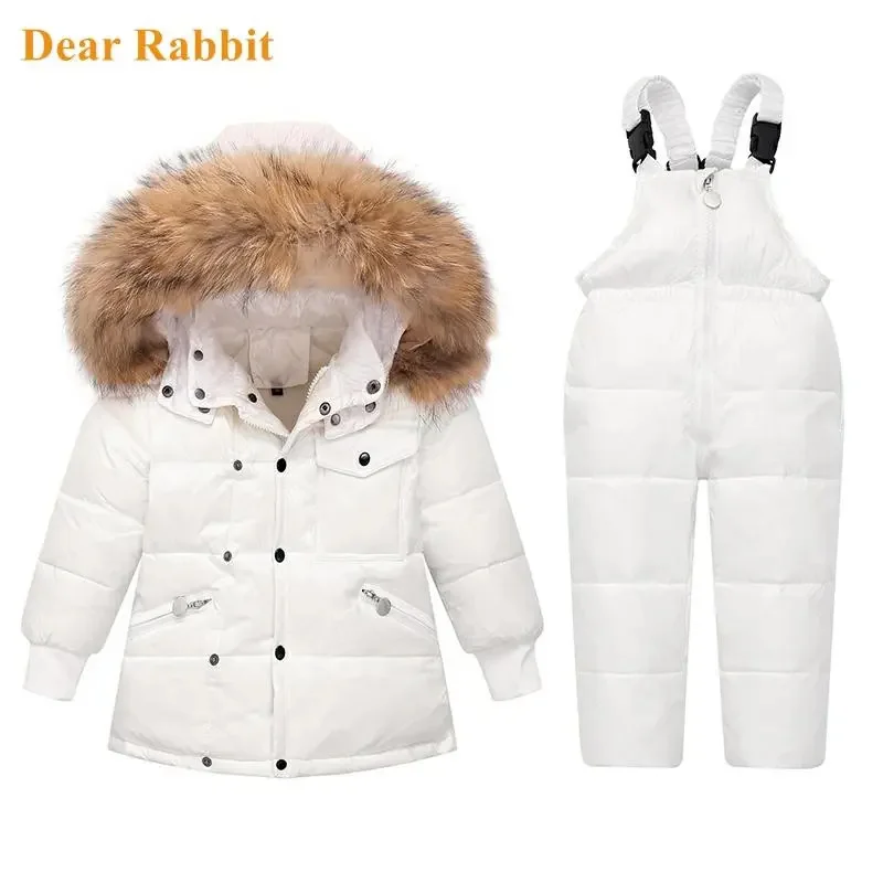 Winter Children Clothing Sets Snow wear Down Jacket Baby Boy toddler Girl snowsuit kids clothes parka real Fur Hooded Coat -30