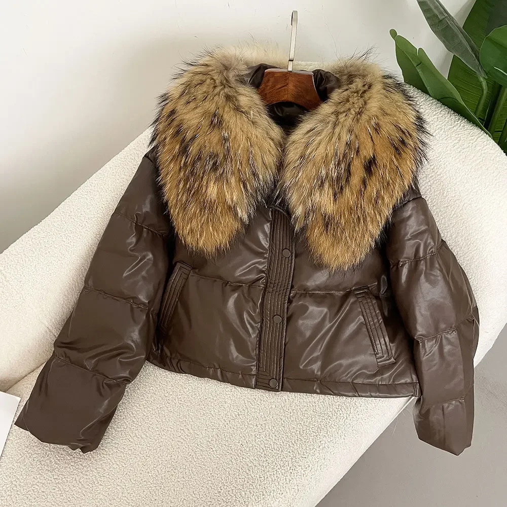 OFTBUY Down Jacket Women Winter White Duck Down Coat Short Warmth Puffer Jacket Large Natural Real Raccoon Fur Collar Parkas