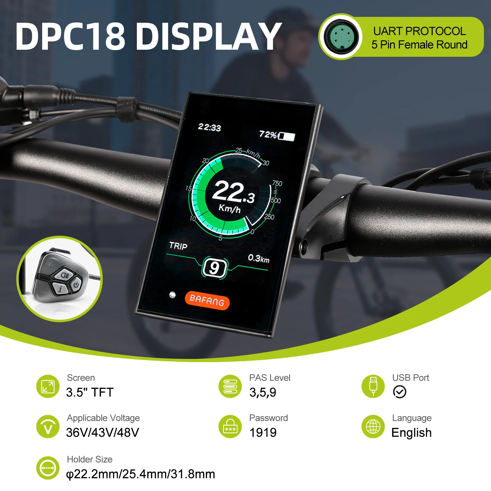 Varstrom Display E-Bike Bluetooth Computer UART CAN System E-Bike Instrument für BAFANG Tongsheng Motor Protokoll 5-Pin Anschluss