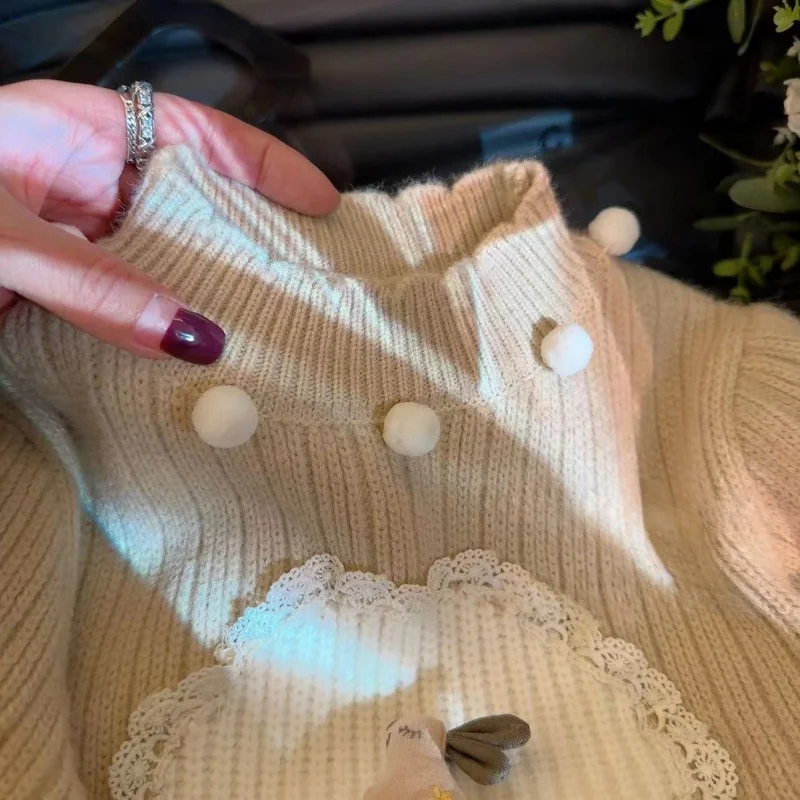 

New Girls' Autumn Winter Sweater Children's Stylish Half Turtleneck Thickened High Elastic Versatile Sweet Knitted Top