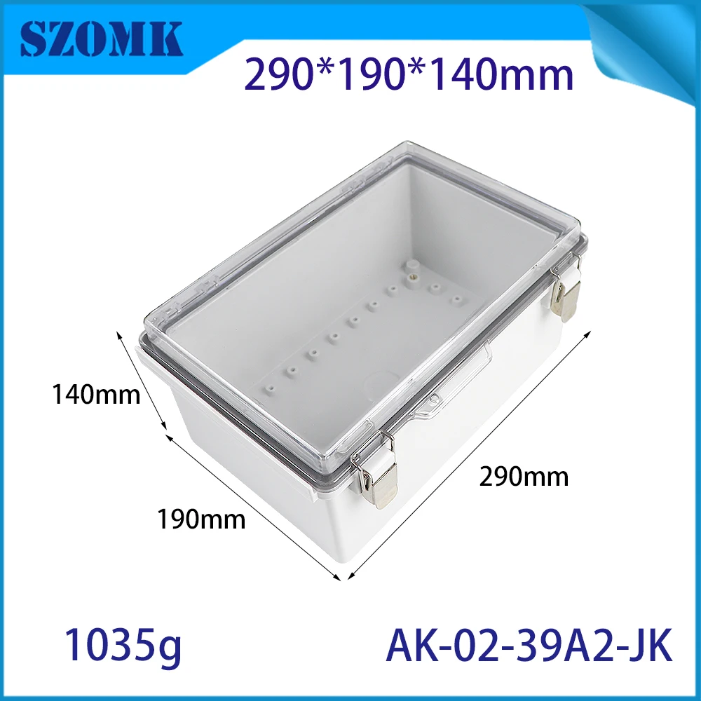 Custom Industrial Plastic Box Ip67 Transparent Case Plastic Housing 290x190x140mm Broadband Enclosure Hinged