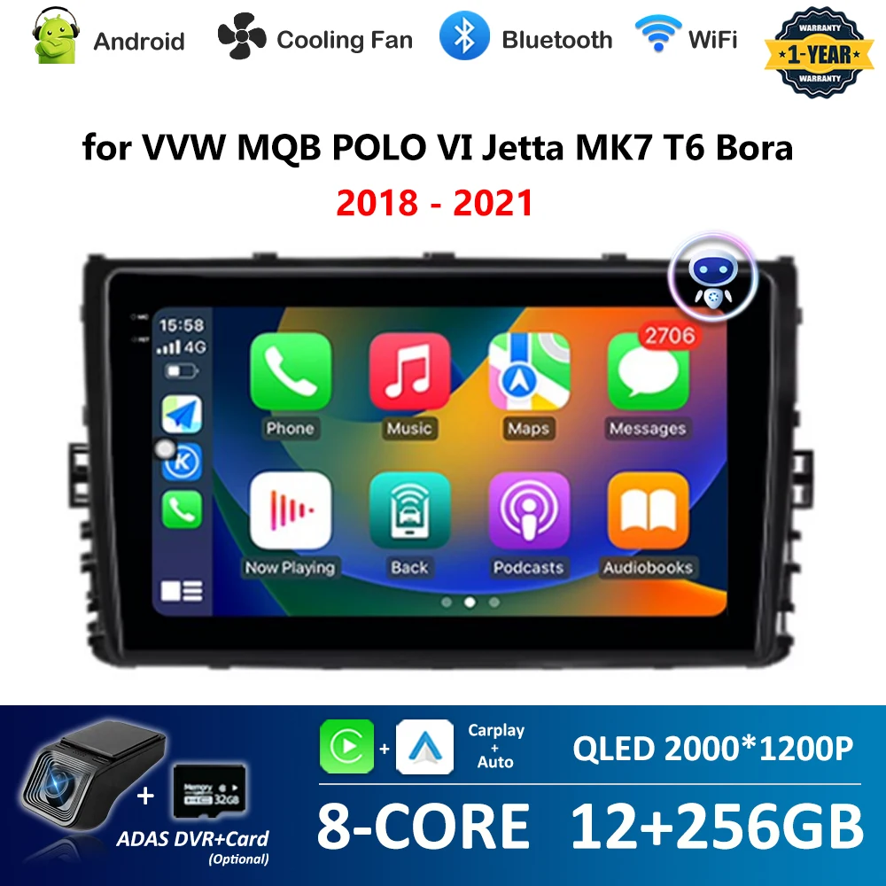 Car Video Multimedia Player Android OS for VW MQB POLO VI Jetta MK7 T6 Bora 2018 - 2021 GPS Navi BT WiFi QLED Screen Auto Tools