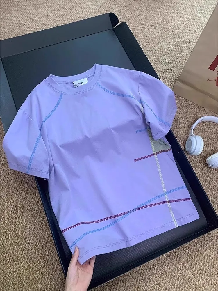 

Light Purple Qui Dry ort Sve ex Outdoor Badminton Running Training Cycling T-irt Breathable Loose Fit round Ne