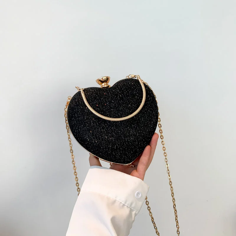 Abend Clutch Tasche Frauen Tasche Glänzende Handtasche Herz Form Metall Kupplungen Tasche Mode Kette Schulter Umhängetasche Luxus Dame Geldbörse – Detail 25