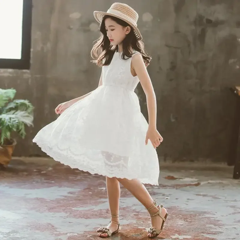 2024 Dress Girl Summer 2 6 8 10 To 12 Years Old Childrens Party Lace Princess Dresses for School Casual White Dress Kids Clothes