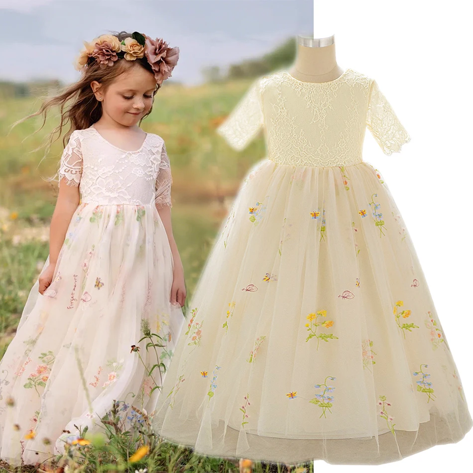 

Wedding Flower Girl Floral Dress Teen Girl Lace Floral Party Gown Girls Birthday Party Dresses Christmas Costume For Teenage