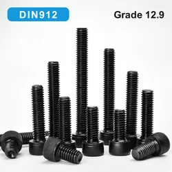 Pernos hexagonales M2M3M4M5M6M8M10M12M14M16 DIN912, tornillos de máquina hexagonales roscados métricos negros de acero al carbono de grado 12,9, perno DIY