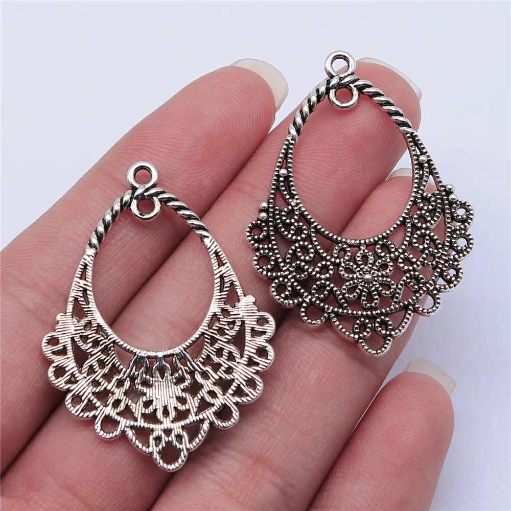 Connecteurs de Boucles d'Oreilles en Argent Antique, 43x31mm, 50 Pièces/Sac, Vente en Gros