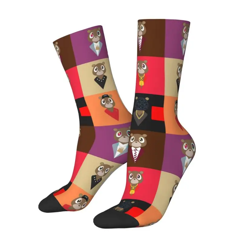 Cool Printing POP Art Kanye West Bear Socks for Women Men Stretch Summer Autumn Winter Crew Socks