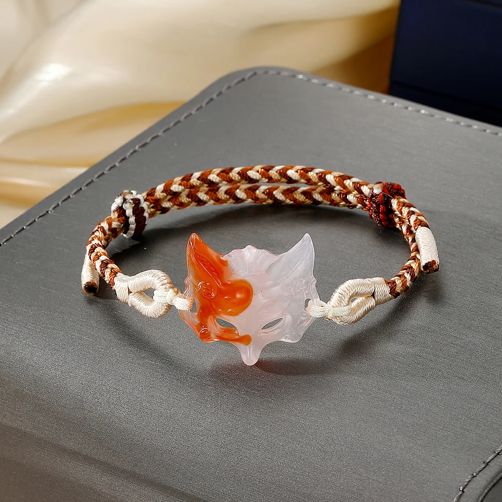 New Chinese Style Hand-Woven Imitation Jade Fox Mask Pendant Bracelet