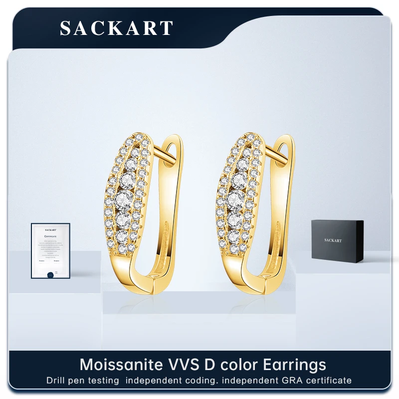 SACKART Moissanite Earrings Gold Woman  Color D Original 925 Sterling Silver Jewelry Women Drop Trendy 2024