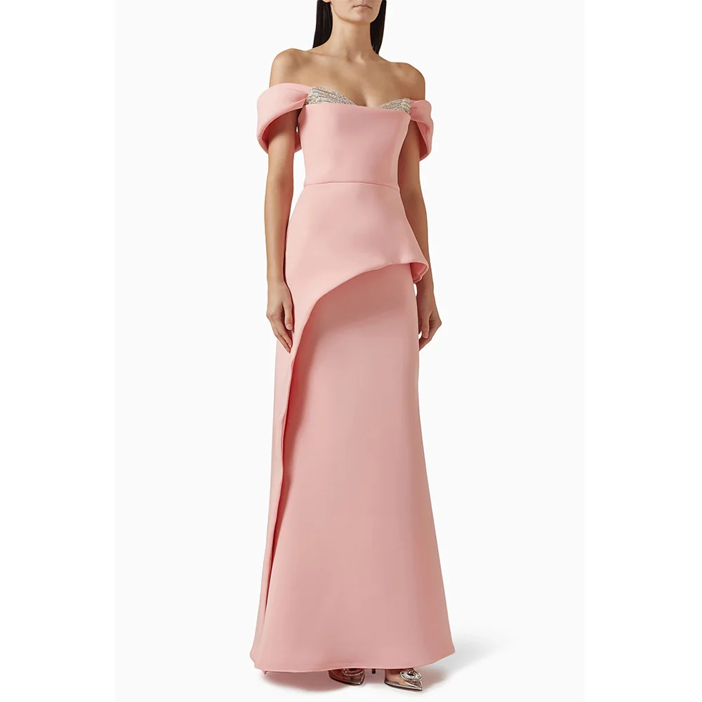 Robe de soirée saoudienne sirène personnalisée, épaules dénudées, col en V, perles, longueur au sol, robe de soirée arabe, robes de bal formelles