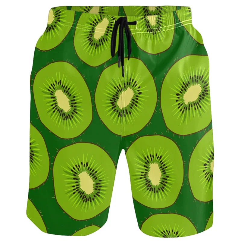 Frutas Melancia Gráfico Shorts, 3D Kiwifruit Impresso Calças, Hip Hop Y2K Board Shorts, maiô Havaí verão, Cool Surf Swim Trunks