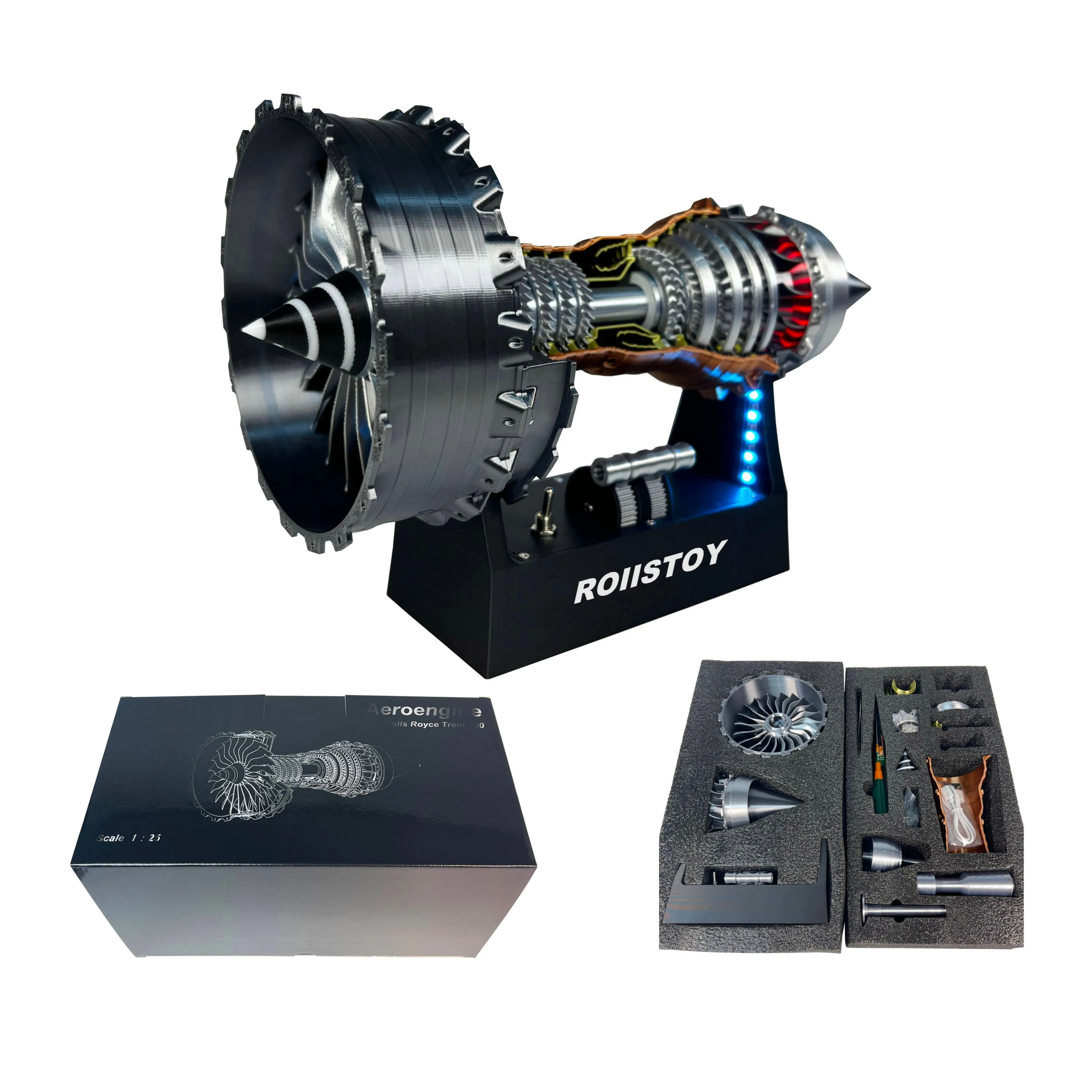 Turbojet Fan Engine Model Simulation Light Up Feature Aircraft Engine Kit for Collectors and Hobbyists